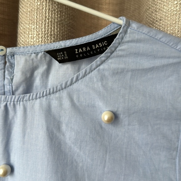 Zara Pearl Embellished Blouse Bell Sleeve Women's - Picture 5 of 8